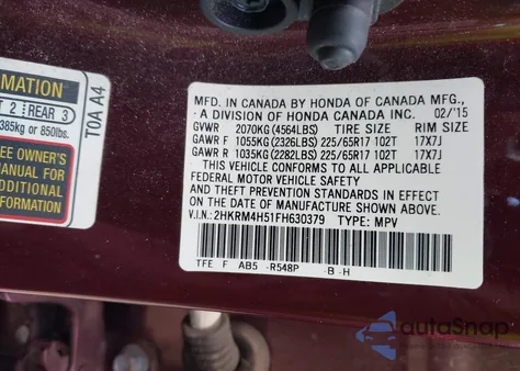 2015 Honda Cr-V Ex z USA, uszkodzony, nr VIN 2HKRM4H51FH630379